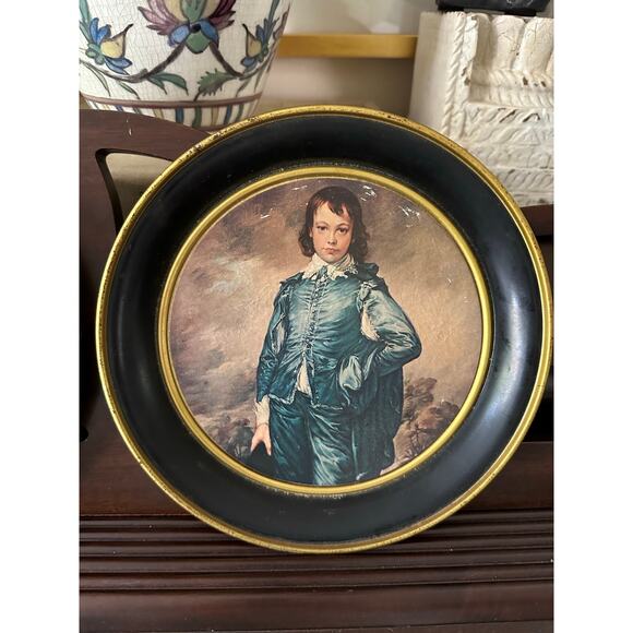 Vintage Metal Tray Portrait Plates Victorian 8"red boy blue boy fabcraft hanging - Picture 2 of 14